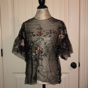 Zara Women’s Sheer Floral Black Shirt